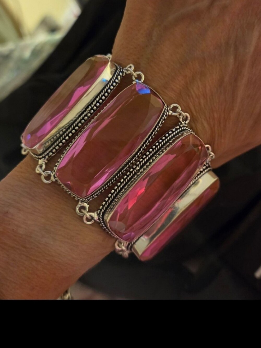 Beautiful!925 Sterling, Large,blended,manmade,kunzite,bracelet!